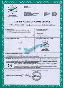 Certificat en Aluminium Liansheng 2