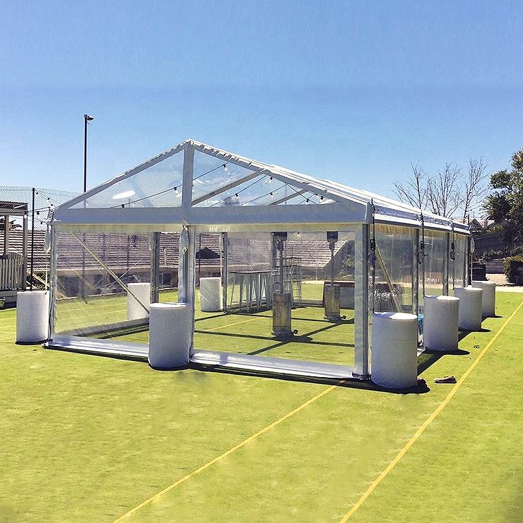 Tente de fête en verre avec cadre en aluminium, coupe-vent, ignifuge, vente en gros, événement blanc, paroi latérale solide, tente robuste
