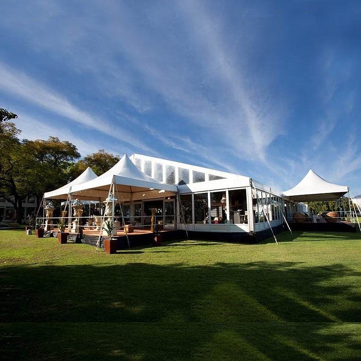 Tente de fête en verre avec cadre en aluminium, coupe-vent, ignifuge, vente en gros, événement blanc, paroi latérale solide, tente robuste