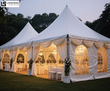 Tente pagode à flèche polygonale pour mariage en plein air, nouveau Style, avec cadre en alliage d'aluminium, tailles les plus vendues, personnalisation disponible