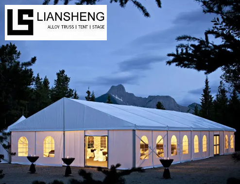 Tente d'atrium en alliage d'aluminium, couverture en PVC transparent à cadre noir, tente de fête de mariage pour 100 à 500 personnes, événement en plein air