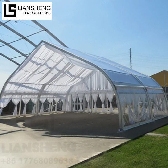 Tente en forme de pêche – Tente événementielle à cadre en aluminium à toit incurvé pour mariages et événements